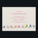 Feathered Friends Invitation Kaart<br><div class="desc">Een schattige uitnodiging voor de verjaardag van een meisje, een lunch, een baby shower. Op de kaart staat een grens van schattige vogels in al hun snoepgoed dat op een lange tak is geperst. De kaart is eenvoudig aan te passen met uw tekst, lettertype, lettertypekleur, papieren vormopties en een keuze...</div>