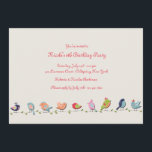 Feathered Friends Invitation Kaart<br><div class="desc">Een schattige uitnodiging voor de verjaardag van een meisje, een lunch, een baby shower. Op de kaart staat een grens van schattige vogels in al hun snoepgoed dat op een lange tak is geperst. De kaart is eenvoudig aan te passen met uw tekst, lettertype, lettertypekleur, papieren vormopties en een keuze...</div>