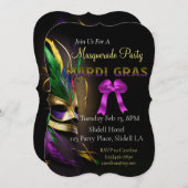 Feathered Mask Mardi Gras Party Kaart (Voorkant / Achterkant)