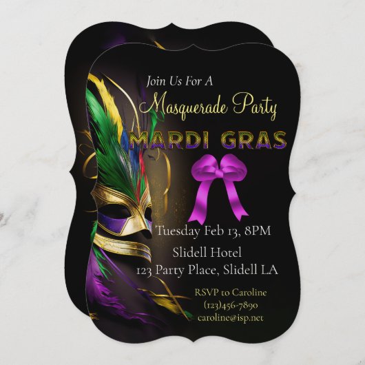 Feathered Mask Mardi Gras Party Kaart (Voorkant / Achterkant)
