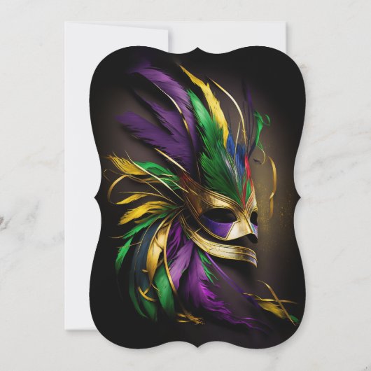 Feathered Mask Mardi Gras Party Kaart (Achterkant)