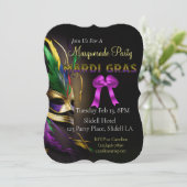 Feathered Mask Mardi Gras Party Kaart (Staand voorkant)