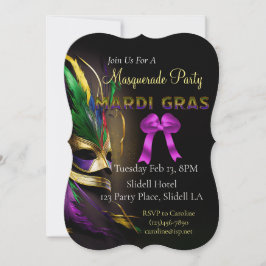 Feathered Mask Mardi Gras Party Kaart