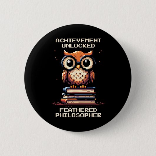 Feathered Philosopher Unlocked Owl Retro Gamer  Ronde Button 5,7 Cm (Voorkant)