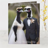 Feathered Vows: een emu-tiful huwelijksbond Kaart (Gele Bloem)