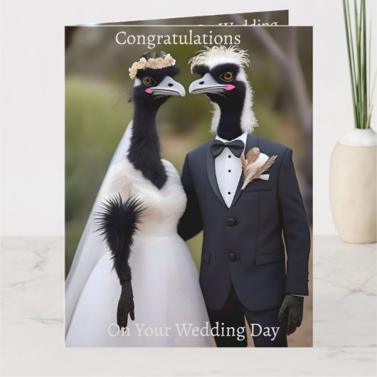 Feathered Vows: een emu-tiful huwelijksbond Kaart (Voorkant)