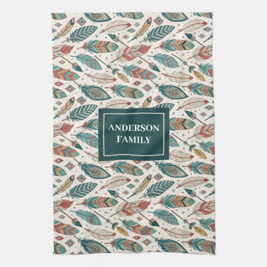 Feathers & Arrows Towel Personalized Tribal Look Theedoek (Verticaal)