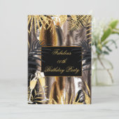 Feathers Black Gold Brown Champagne Birthday Kaart (Staand voorkant)