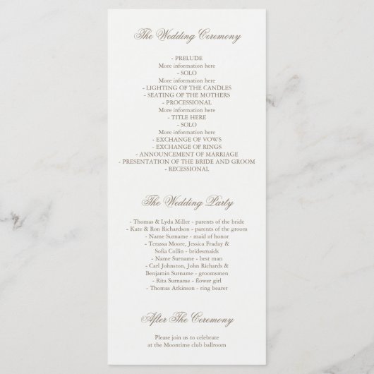 Feathers Boho Blauwgroen huwelijksprogramma's Programmakaart (Achterkant)