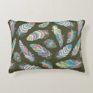 Feathers Boho Seamless Pattern. Etnische stam Accent Kussen