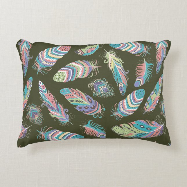 Feathers Boho Seamless Pattern. Etnische stam Accent Kussen (Voorkant)