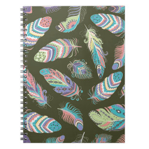 Feathers Boho Seamless Pattern. Etnische stam Notitieboek