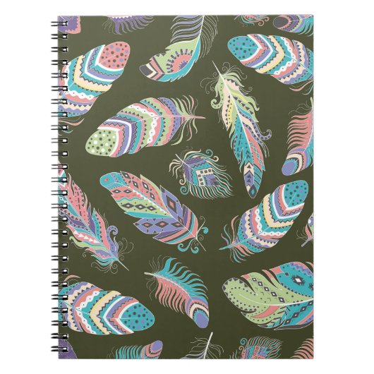 Feathers Boho Seamless Pattern. Etnische stam Notitieboek (Voorkant)