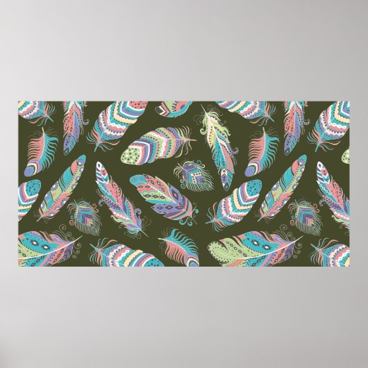 Feathers Boho Seamless Pattern. Etnische stam Poster (Voorkant)