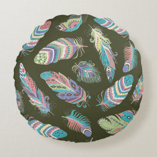Feathers Boho Seamless Pattern. Etnische stam Rond Kussen