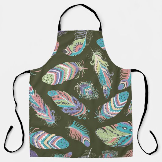 Feathers Boho Seamless Pattern. Etnische stam Schort (Voorkant)