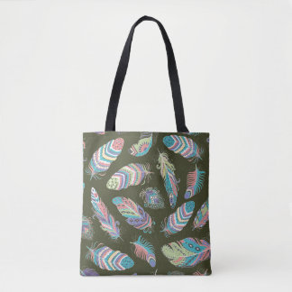 Feathers Boho Seamless Pattern. Etnische stam Tote Bag