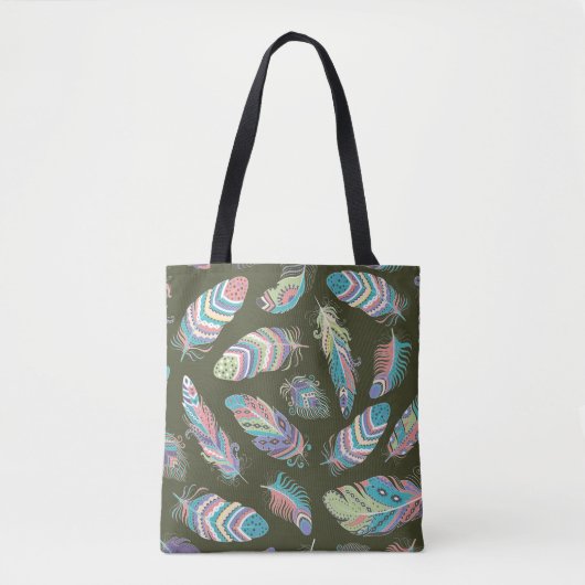 Feathers Boho Seamless Pattern. Etnische stam Tote Bag (Voorkant)