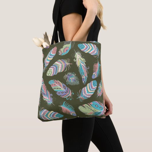 Feathers Boho Seamless Pattern. Etnische stam Tote Bag (Dichtbij)