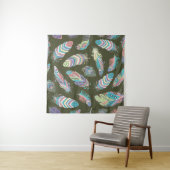 Feathers Boho Seamless Pattern. Etnische stam Wandkleed (In situ)