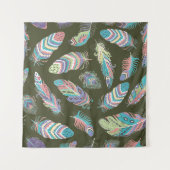 Feathers Boho Seamless Pattern. Etnische stam Wandkleed (Voorkant)