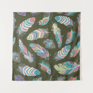 Feathers Boho Seamless Pattern. Etnische stam Wandkleed