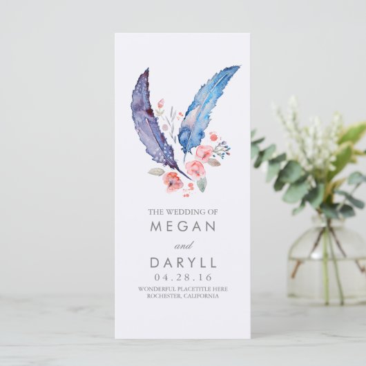 Feathers Boho Trouwprogramma's Programmakaart (Staand voorkant)