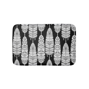 Feathers boho: zwart-wit patroon badmat