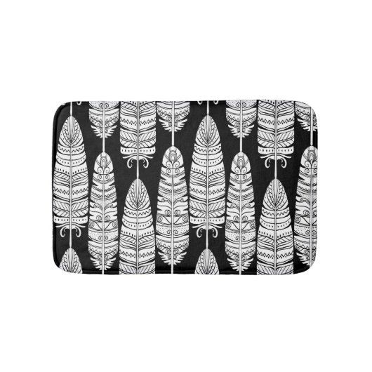 Feathers boho: zwart-wit patroon badmat (Voorkant)