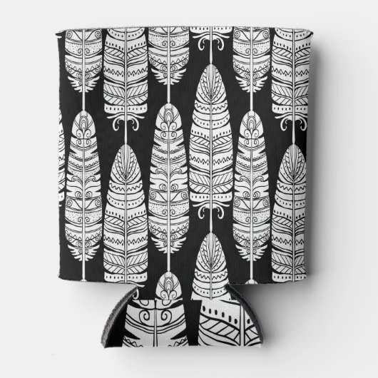 Feathers boho: zwart-wit patroon blikjeskoeler (Voorkant)
