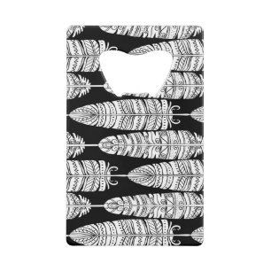 Feathers boho: zwart-wit patroon creditkaart flessenopener