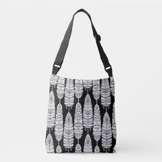 Feathers boho: zwart-wit patroon crossbody tas (Voorkant)