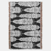 Feathers boho: zwart-wit patroon deken (Voorkant Verticaal)