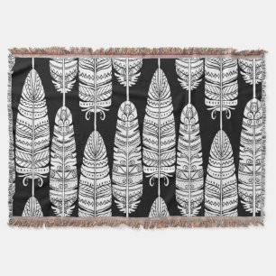 Feathers boho: zwart-wit patroon deken