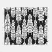 Feathers boho: zwart-wit patroon fleece deken (Voorkant (Horizontaal))