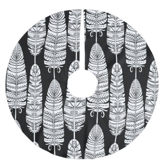 Feathers boho: zwart-wit patroon kerstboom rok (Voorkant)