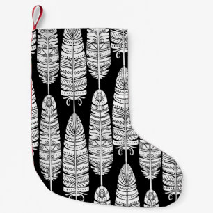 Feathers boho: zwart-wit patroon kleine kerstsok