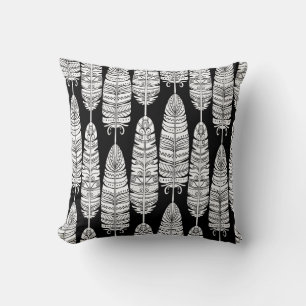 Feathers boho: zwart-wit patroon kussen