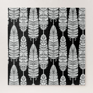 Feathers boho: zwart-wit patroon legpuzzel