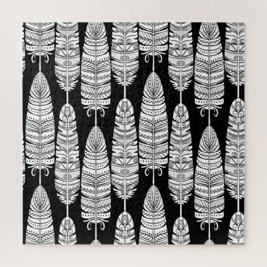 Feathers boho: zwart-wit patroon legpuzzel (Verticaal)