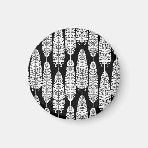 Feathers boho: zwart-wit patroon magneet