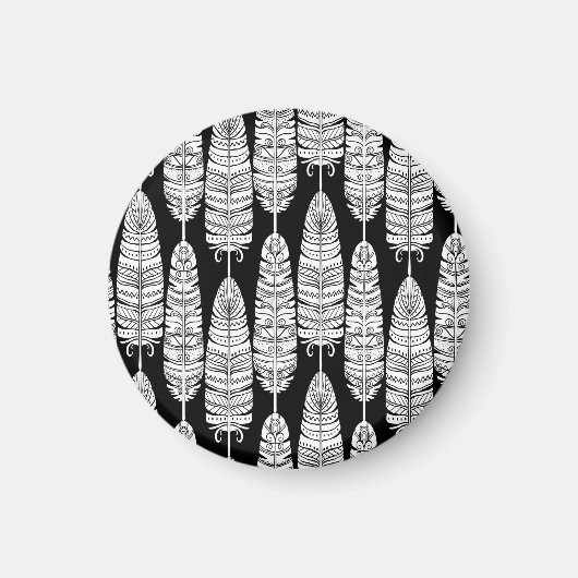 Feathers boho: zwart-wit patroon magneet (Voorkant)