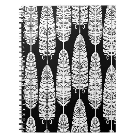 Feathers boho: zwart-wit patroon notitieboek (Voorkant)