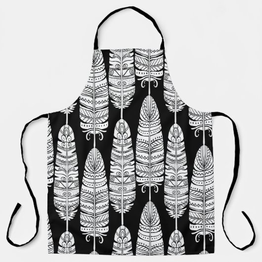 Feathers boho: zwart-wit patroon schort (Voorkant)