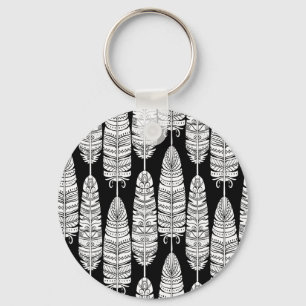Feathers boho: zwart-wit patroon sleutelhanger