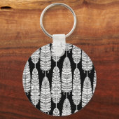 Feathers boho: zwart-wit patroon sleutelhanger (Achterkant)