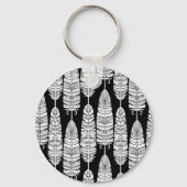 Feathers boho: zwart-wit patroon sleutelhanger (Achterkant)