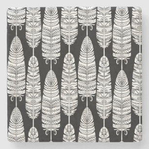 Feathers boho: zwart-wit patroon stenen onderzetter