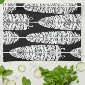 Feathers boho: zwart-wit patroon theedoek (Gevouwen)