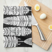 Feathers boho: zwart-wit patroon theedoek (Quarter Fold)